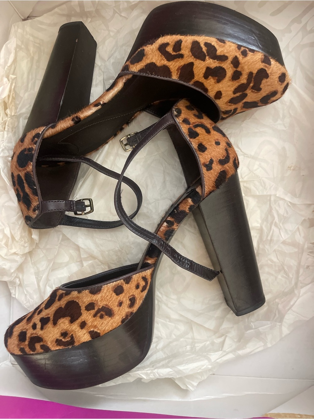 Diane Von Furstenberg Leopard-Print Platform Block Heels - Black & Brown